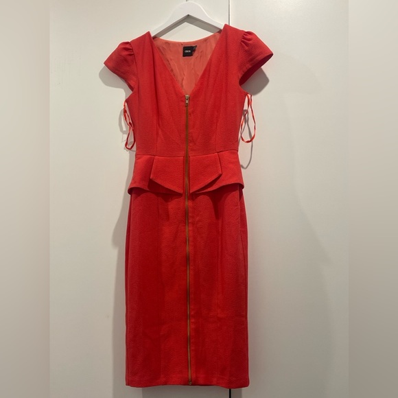 ASOS MIDI Red Pencil Dress with Gold Zipper - Picture 1 of 5